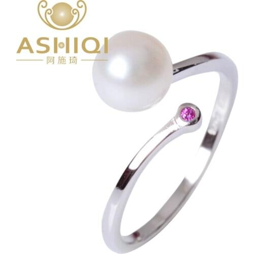 ASHIQI Perfectly Round Natural Real Freshwater Pearl Rings 925 Sterling Silver Rings for Women Weddings Jewelry