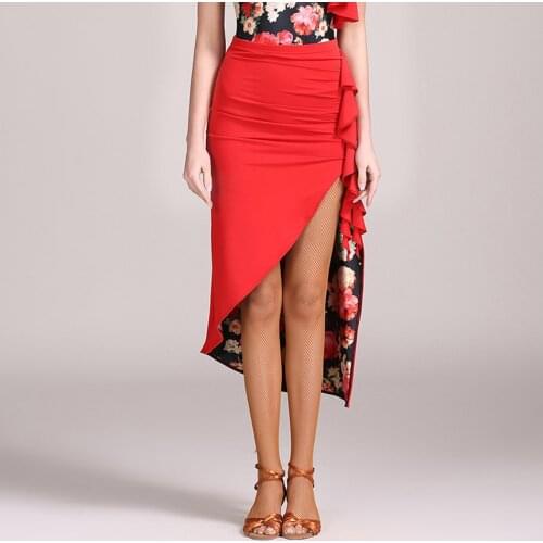 2021 New 1849 Women Latin Dance Skirt Lotus Side Inner Floral Design Latin Dancing Dress Performamnce Modern Dance Dress