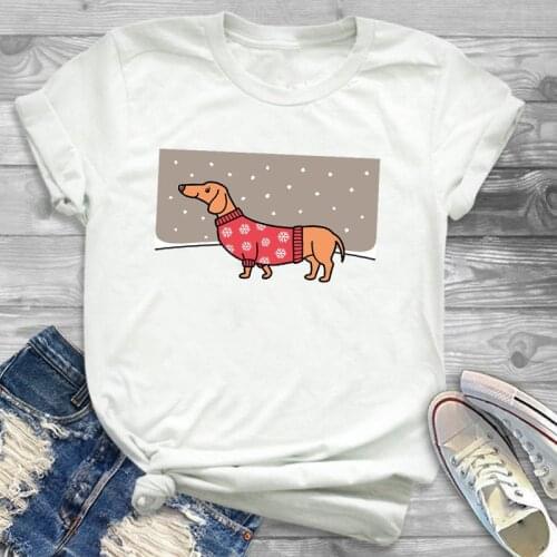 ZOGANKIN Cartoon Dachshund Dogs Print Shirt Merry Christmas Women/Men T-shirt Female Santa Claus Reindeer Short Sleeve Tee Shirt