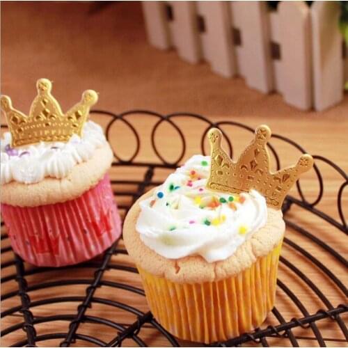 Golden crown cake toppers paper cards banner for Cupcake Wrapper Baking Cup wedding birthday tea party decoration Wholesale