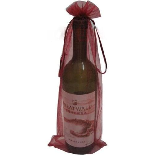 10pcs Sheer Organza Wine Bottle Cover Wrap Gift Bags (Wine Red)