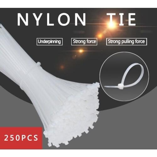 250pcs 4*150/200/250/300mm Fixed plastic strapping self-locking nylon cable tie belt Strapping Straps For Wires/White plastic ny