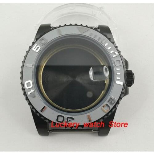 40mm Sapphire glass ceramic bezel Black PVD coating stainless steel Watch Case fit ETA 2836 miyota 8215 movem-BK14