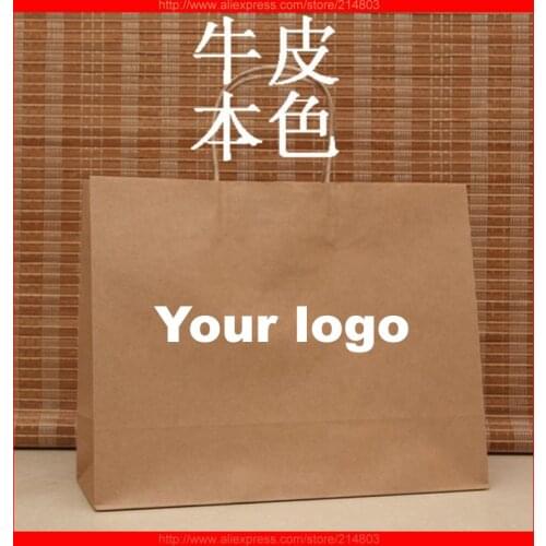 500pcs/lot) size W32xH26xD12cm wholesale brown kraft paper bag with brand logo printed
