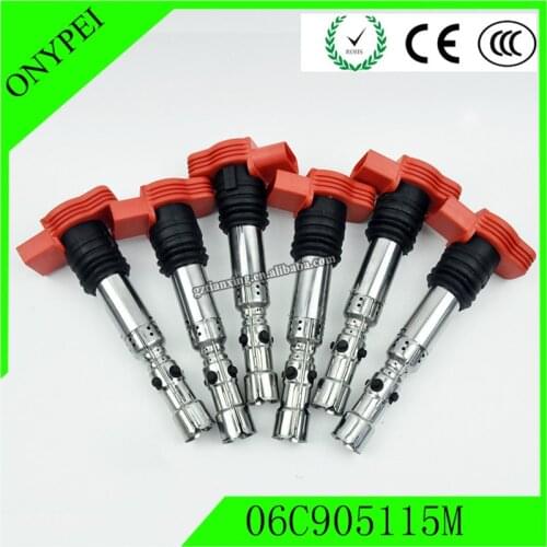 6PCS Ignition Coil For Passat B5 Beetle Polo Jetta Golf MK4 A4 A6 A8 TT Allroad 1.8T 3.0 V6 06C905115M,06B905115R,06C905115A
