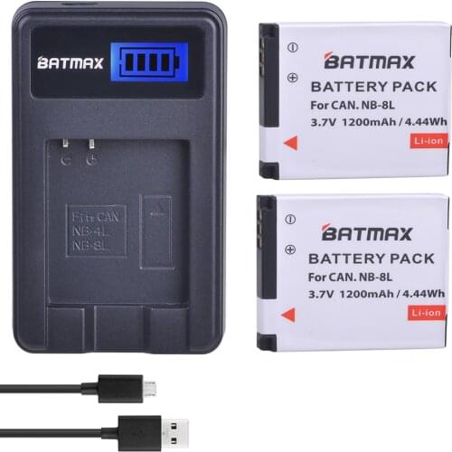 2Pcs 1200mAh NB-8L NB 8L NB8L Camera Battery + LCD USB Charger for Canon Powershot A3100 A3200 A3300 IS A2200 IS A3000 IS A1200