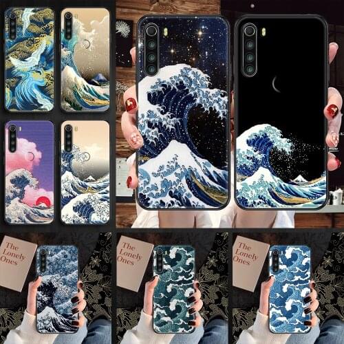 Wave Art japan aesthetic Phone case For Xiaomi Redmi Note 7 7A 8 8T 9 9A 9S 10 K30 Pro Ultra black trend coque soft waterproof