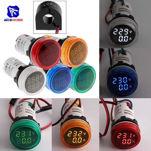 Mini LED Digital Voltmeter Ammeter AC 50-500V 0-100A Current Voltage Indicator Meter Volt Amp Tester Detector 22mm Circle Panel