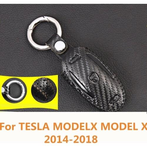 For TESLA MODELX MODEL X 2014-2018 Carbon Fiber Car Key Cover Zinc Alloy+Leather Case Bag Keychain Skin Set Car accessories