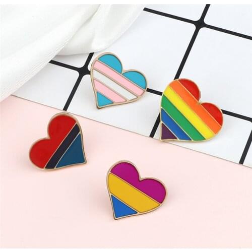 Rainbow Heart Enamel Pins LGBT Gay Lesbian Pride Brooches Jewelry Striped Colorful Badges Sweet Lover Gifts for Couple Lapel Pin