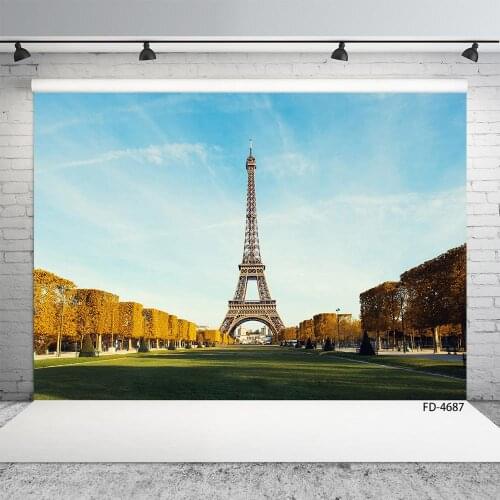 Eiffel Tower Trees Square Photography Background Vinyl Cloth Backdrop for Children Baby Portrait Scenic Photocall Photo Studio