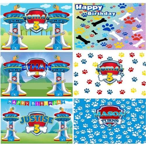 GFUITRR Dog Paw Photography Backgrounds Child Birthday Photo Backdrops Custom Cartoon Blue Decor Banners Poster Photo Props