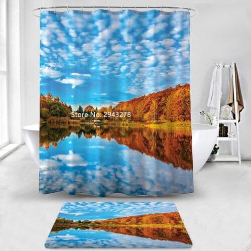 Beautiful Scenery Flower Animals Waterproof and Mildewproof Washable with Hook Red and Black Shower Curtain Bathroom Decor