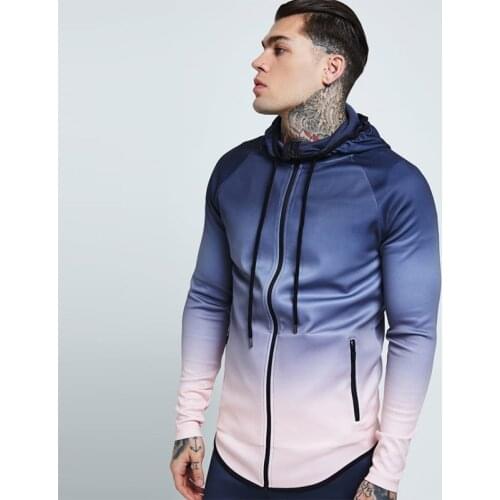 Jacket Men Zipped Gradient Fitness Coat Hooded Jogging Sweatshirts Gyms Sportswear Jackets Hoodies Men