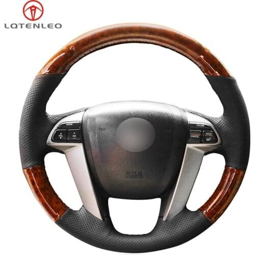 LQTENLEO Wood Grain Black Leather Sew Car Steering Wheel Cover For Honda Accord 8 2008-2012 Odyssey 2011-2017 Pilot 2009-2015