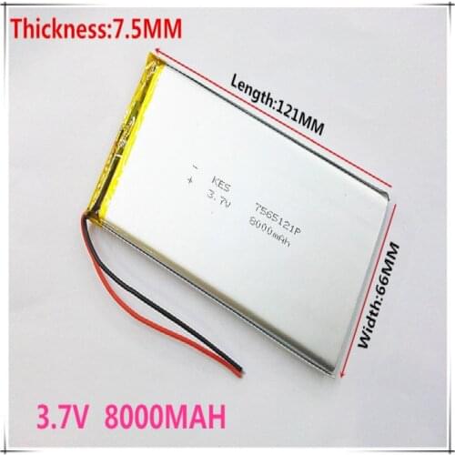Best battery brand 3.7 V lithium polymer battery 8000mah 7565121 rechargeable batteries treasure navigation tablet phone