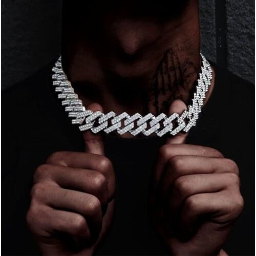Hip Hop AAA Bling 20MM Prong Cuban Chain 2 Row Iced Out Mens Necklace Rhinestone Zircon Paved Necklaces For Men Women Jewelry