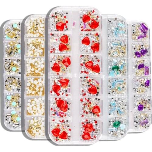 Nail Art 12 Grid Bar Box Jewelry Rivet Pearl Rhinestone Glass Diamond Mixed Manicure Sticker Cross-Border New Product