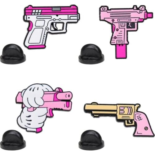 New Pink Gun For Kids Pins Fashion Women Charms Enamel Metal Pins Badge Denim Enamel Lapel Design Brooch Denim Hijab Pins Girl