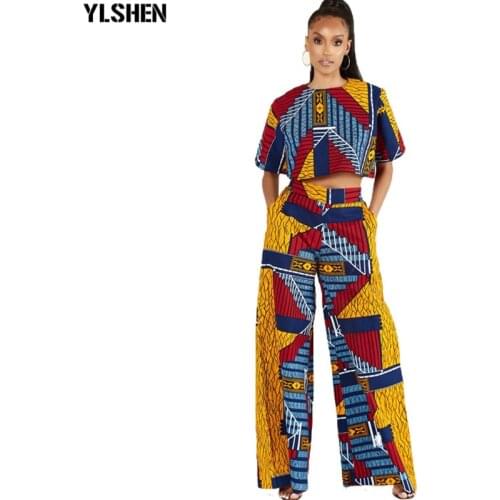 Print African Clothes 2 Two Piece Set Womens Crop Tops Wid Leg Pants Outfits Daily Evening Party Dress African Dresses For Women