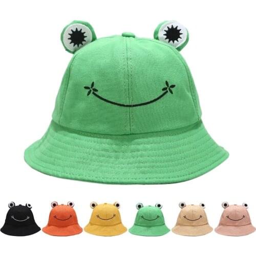 Cute Frog Hat Bucket Froggy Women Panama Cotton Spring Summer Fisherman Bob Kids Girl Children Funny Frog Cap