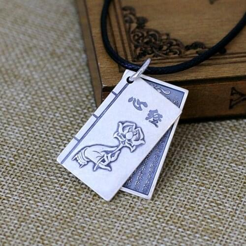 The character of silver S990 silver jewelry folk style Unisex foguangpuzhao Heart Pendant book