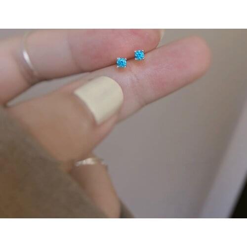 Silvology 925 Sterling Silver Blue Topaz Small Stud Earring for Girls Mini Anti-allergy Hawaii Earring Ladies Aesthetics Jewelry