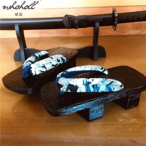 WHOHOLL Geta Man indoor slippers Japanese wood geta flip-flops summer men womens clogs slippers Animation cosplay costumes
