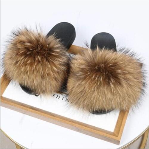 New Fashion EVA Slides Ladies Fur Slippers Women Soft Big Full Fluffy Fur Slides Vendor Luxury Sandals Shoes Plush Flip Flops