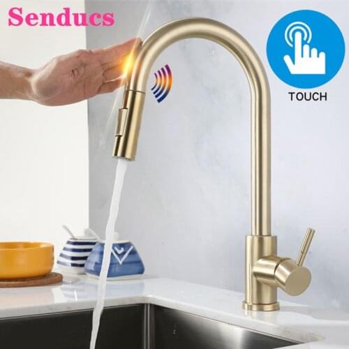 Touch Kitchen Faucets Senducs Smart Sensitive Touch Kitchen Mixer Tap Double Function Hot Cold Gold Sensor Kitchen Faucets
