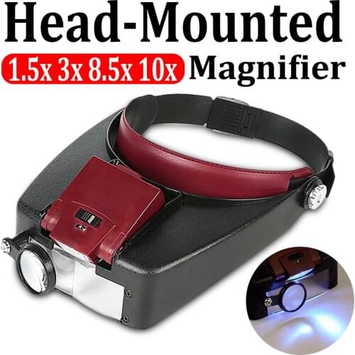 10X Magnifier Lighted Magnifying Glass illuminated Loupe Glasses Head Adjustable Third hand Optical Instrument