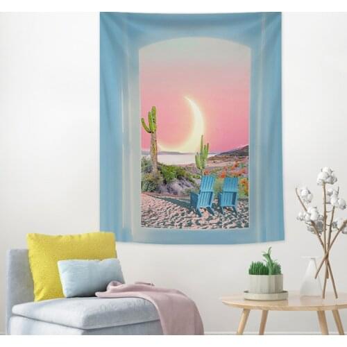 Girly Heart Tapestry Cute Cartoon Outside Window Landscape Printing Wall Hanging Bedroom Accessories Tapestry Background Cloth