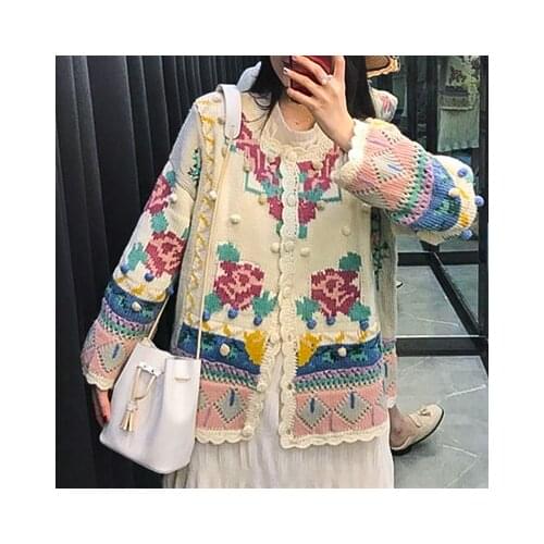 2021 spring new jacket women Korean fashion sweater loose student casual knitted cardigan jacket V-Neck Floral