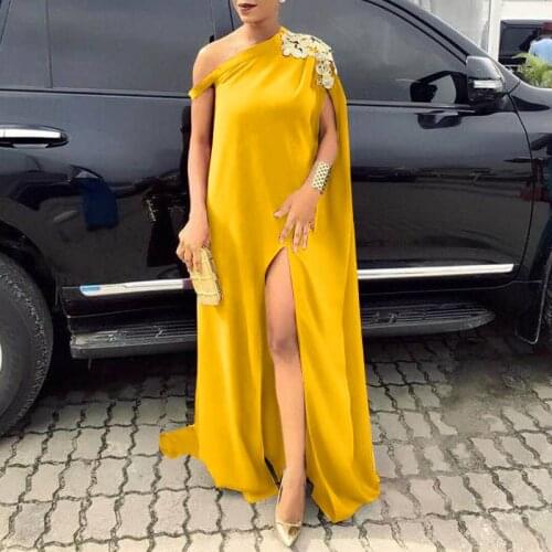 Women Off Shoulder Dress 2021 VONDA Vintage Solid Color Embroidery Long Maxi Dresses Bohemian Sundress Front Fork Party Vestido