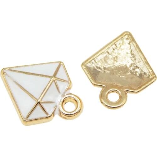 Julie Wang 10PCS Enamel White Diamond Shape Charms Gold Tone Drop Oil Geometric Alloy Earrings Bracelet Jewelry Making Accessory