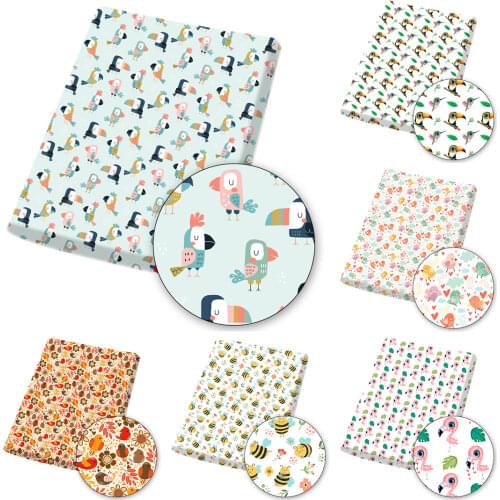 Polyester Cotton Fabric Cartoon Dogs Birds Printed Cloth Sheet DIY Masks Craft Home Textile Garment Sewing Material 45*145cm 1pc