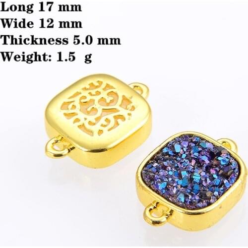 10pcs/pack Imitation natural crystal bud connector 17*12 square copper plated crystal bud double hole DIY jewelry accessories