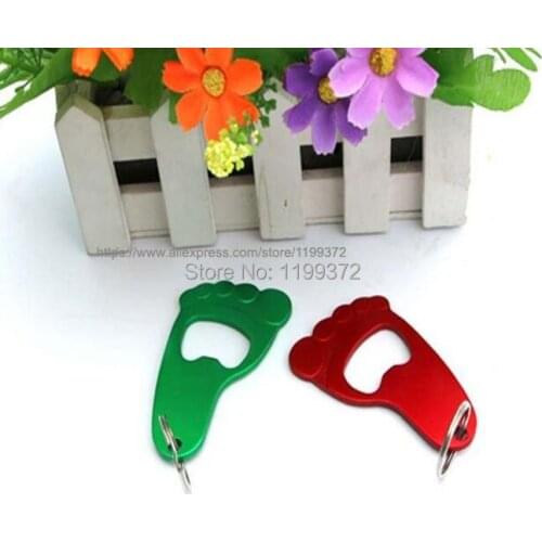 200pcs FREE Print LOGO Laser Customized Metal Baby Feet Foot Footprint Shape Bottle Beer Opener Key Chain Shower Party Gift