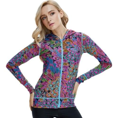 2017 Summer Long Sleeve Zipper Swimwear Rash Guard T-Shirt Woman Sun-protection Swimming Tees Woman Printed Surf Diving Hoodies