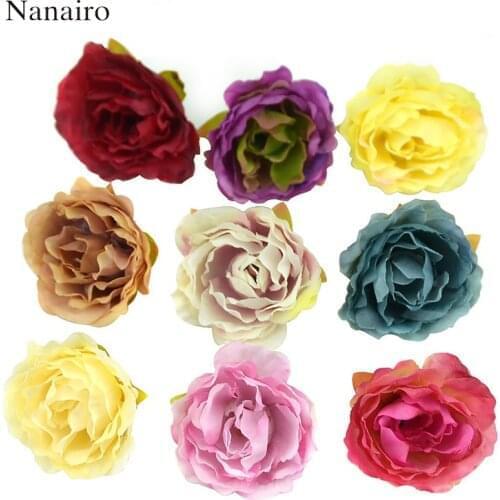 50pcs European Artificial Silk Peony Flower Heads for Wedding Home Party Decoration DIY Bride Bouquet Cheap Mini Fake Flower