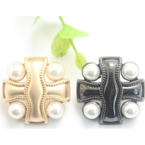 50 PCS High-Grade Cross Metal Inlaid Pearl Buttons Wholesale Coat Windbreaker Suit Sewing Buttons Gun Color Fog Gold 20MM 25MM
