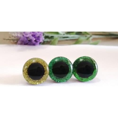 60set/lot 16mm/20mm/24mm plastic round clear safety toy eyes + green series glitter Nonwovens + white washer --size&color option