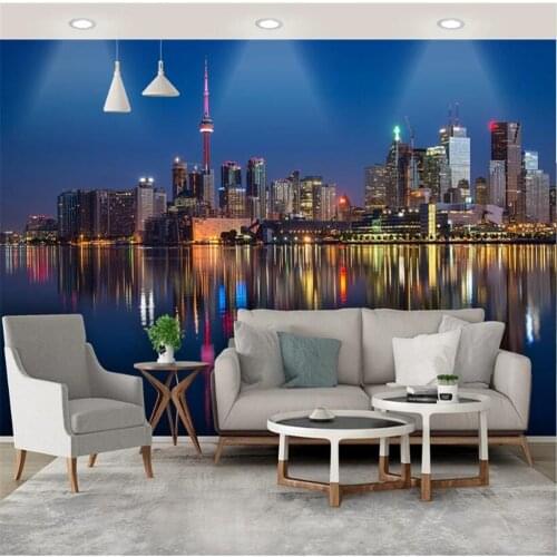 Milofi customized large wallpaper mural city seaside night view TV sofa background wall decoration painting