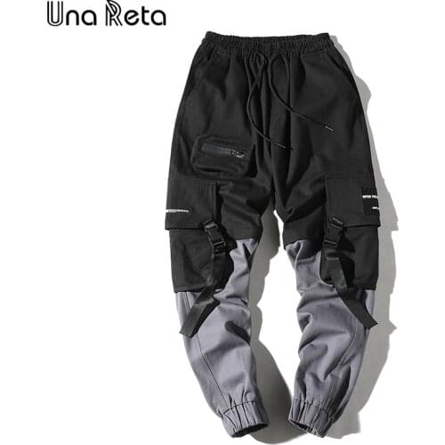 Una Reta Man Pants New Fashion Streetwear Stitching Color Joggers Hip Hop Long Pants Men Elastic Waist Cargo Pants Men