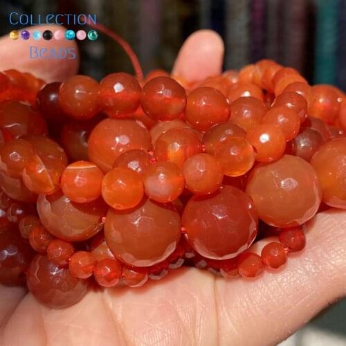 4/6/8/10/12mm Natural Stone Beads Faceted Red Agates Round Spacer Loose Beads For Jewelry Making DIY Bracelet Accessories 15