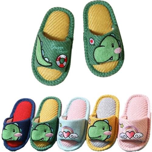 Kids Girls Winter Slippers Boys Warm Cartoon Dinosaur Cotton Fur Slides Children Indoor Home Outdoor Casual Non-Slip Shoes