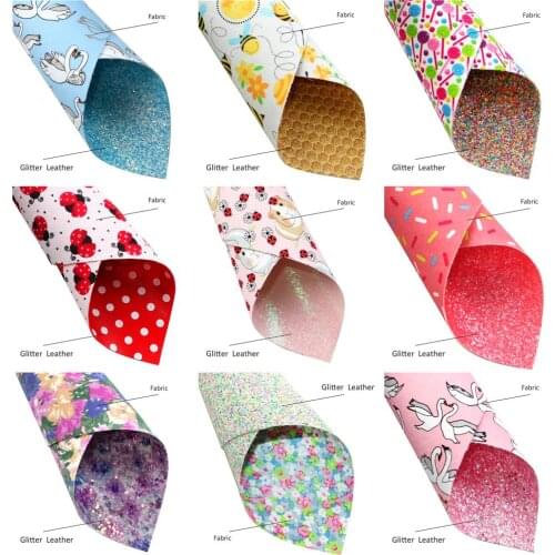 20x33cmDouble Sided Faux Leather Sheet&Fabric BondedFloral Bee Candy Print Shimmer Chunky Glitter Leather for DIY Earring,c19911