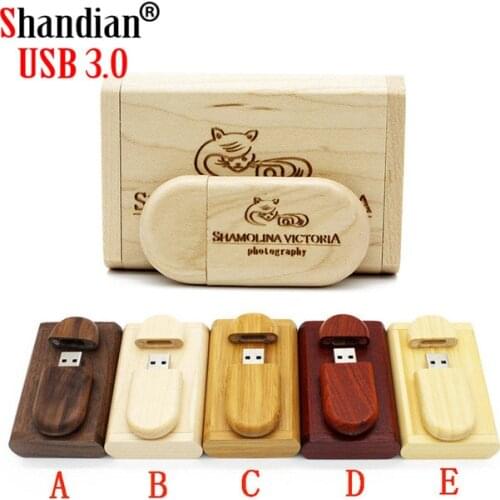 SHANDIAN Free Custom LOGO USB 3.0 Flash Drive 4GB 8GB 16GB 32GB 64GB 128GB Pen Drives Wedding Photography Gifts Box Memory Stick