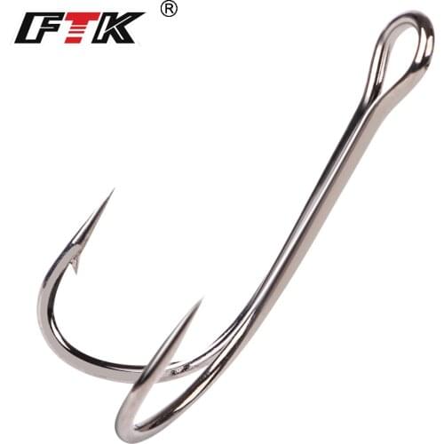 FTK 10-20pcs Double Hook Frog Lure Fishing High Carbon Steel Hook 3/0-6# Fly Tying Worm Silicone Bait Double Fishing Hook