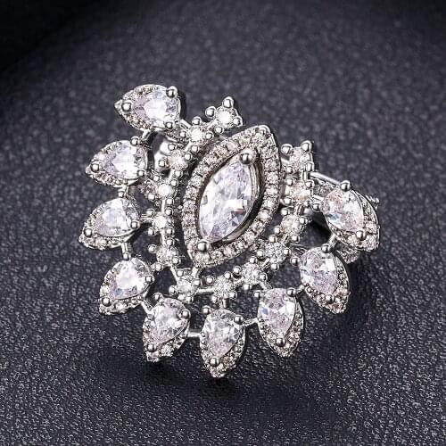 Janekelly New Hot Indian African Dubai Wide Full Prong CZ Rings For Women Superstar Party Show Jewelry Individuality Attrective